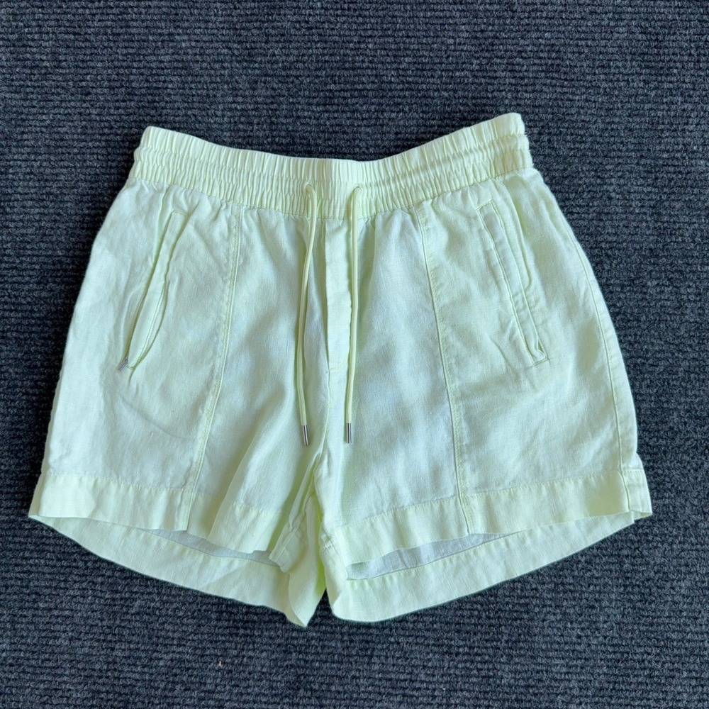 Athleta Linen Shorts Womens M Green Excellent Drawstring Smocked Pockets